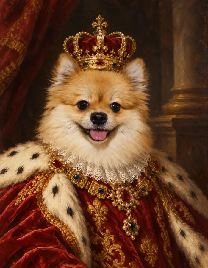 The same Pomeranian painted as royalty